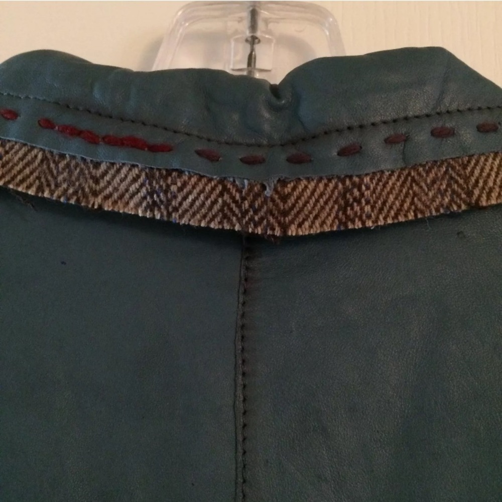 Blue Leather Jacket With Brown Thread Lining Small - Picture 5 of 11
